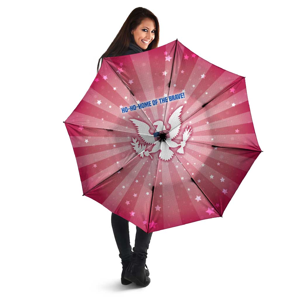 USA Christmas Umbrella with Bald Eagle Seal Pink Starburst Pattern and Festive Holiday Icons - Wonder Print Shop