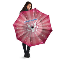 USA Christmas Umbrella with Bald Eagle Seal Pink Starburst Pattern and Festive Holiday Icons - Wonder Print Shop