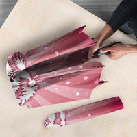 USA Christmas Umbrella with Bald Eagle Seal Pink Starburst Pattern and Festive Holiday Icons - Wonder Print Shop