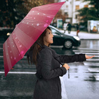 USA Christmas Umbrella with Bald Eagle Seal Pink Starburst Pattern and Festive Holiday Icons - Wonder Print Shop