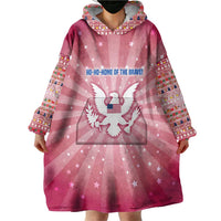 USA Christmas Wearable Blanket Hoodie with Bald Eagle Seal Pink Starburst Pattern and Festive Holiday Icons - Wonder Print Shop