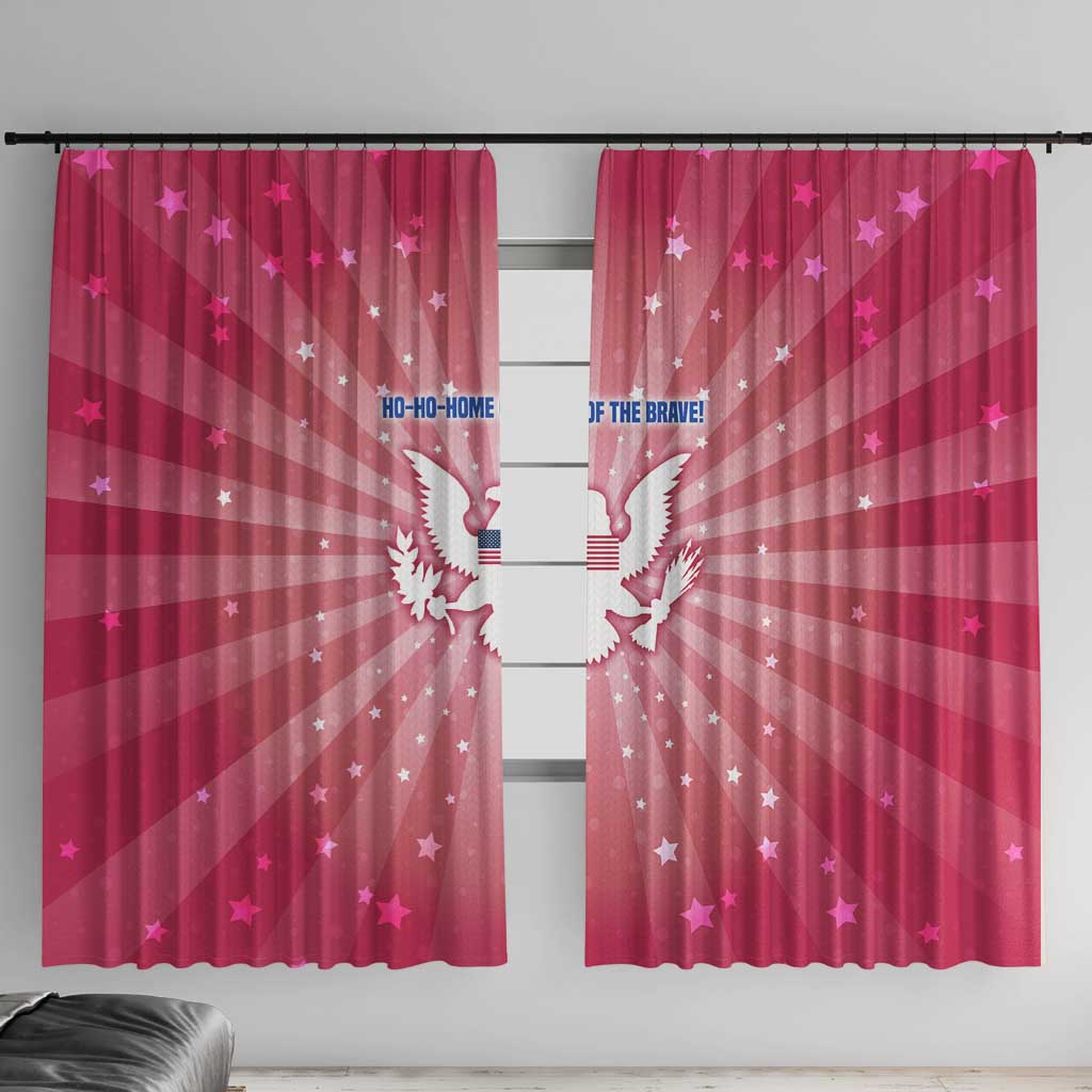 USA Christmas Window Curtain with Bald Eagle Seal Pink Starburst Pattern and Festive Holiday Icons - Wonder Print Shop