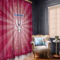 USA Christmas Window Curtain with Bald Eagle Seal Pink Starburst Pattern and Festive Holiday Icons - Wonder Print Shop