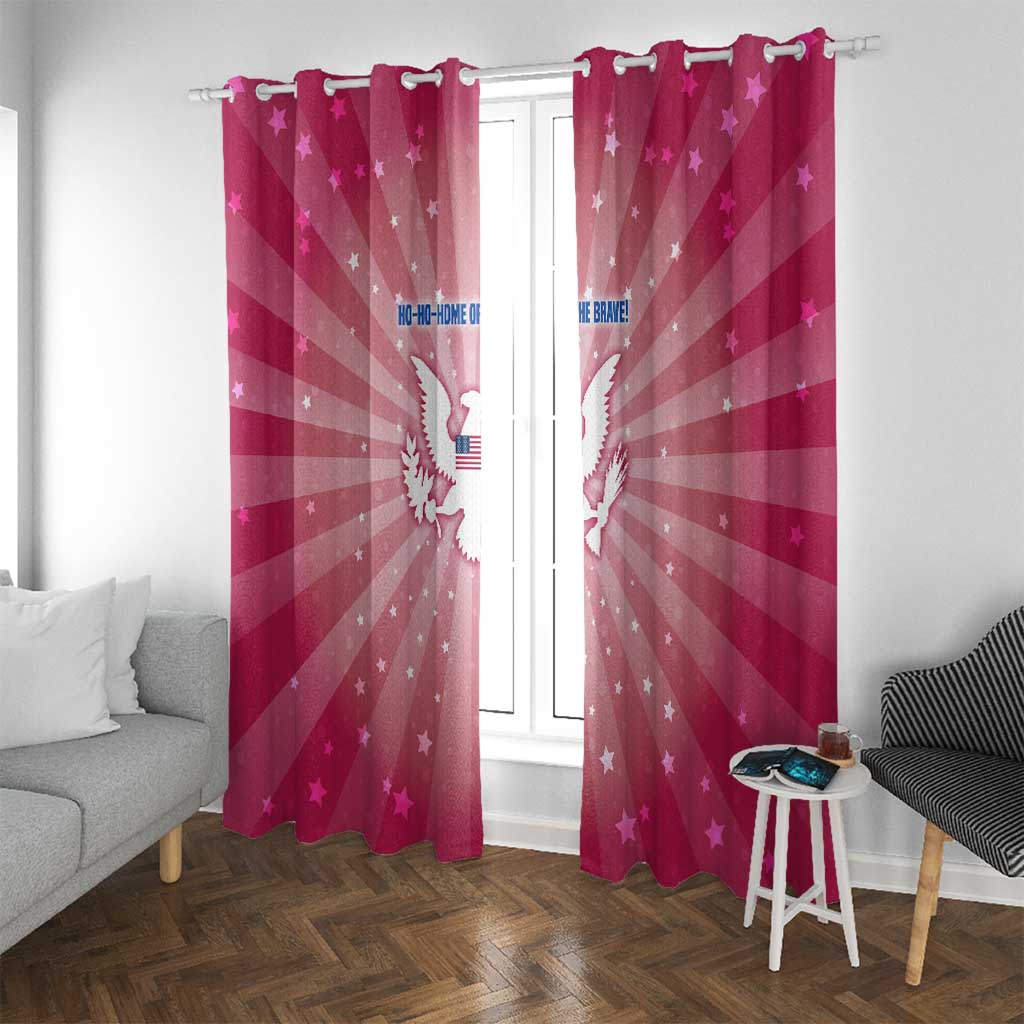 USA Christmas Window Curtain with Bald Eagle Seal Pink Starburst Pattern and Festive Holiday Icons - Wonder Print Shop