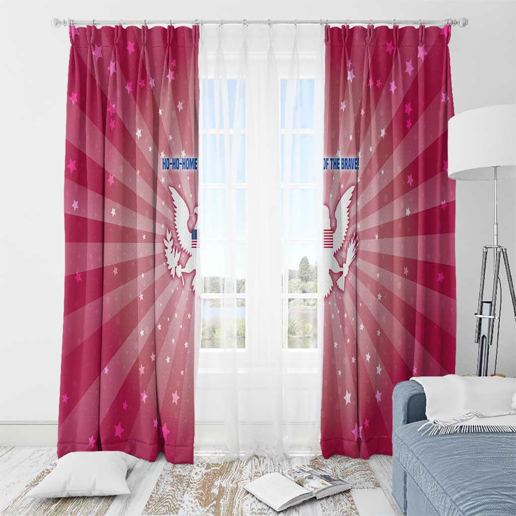 USA Christmas Window Curtain with Bald Eagle Seal Pink Starburst Pattern and Festive Holiday Icons - Wonder Print Shop