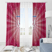 USA Christmas Window Curtain with Bald Eagle Seal Pink Starburst Pattern and Festive Holiday Icons - Wonder Print Shop