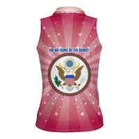 USA Christmas Women Sleeveless Polo Shirt with Bald Eagle Seal Pink Starburst Pattern and Festive Holiday Icons - Wonder Print Shop