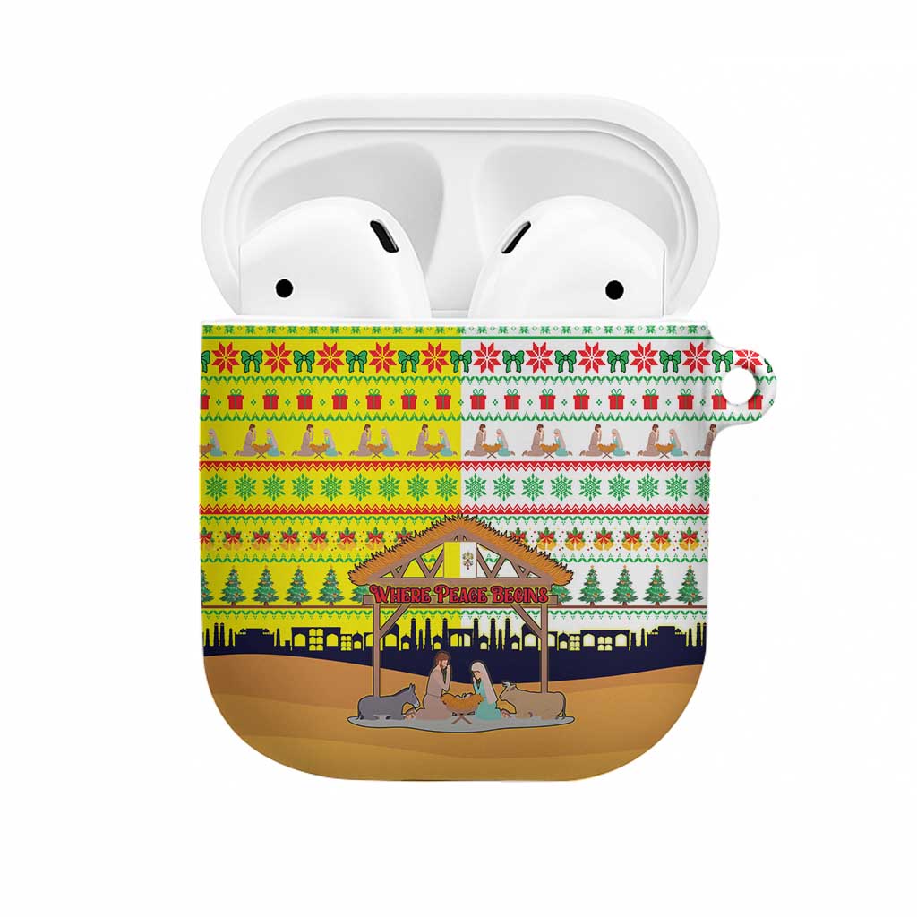 Vatican Christmas AirPods Case with Bethlehem Silhouette Yellow Red Green Pattern and Baby Jesus Manger - Wonder Print Shop