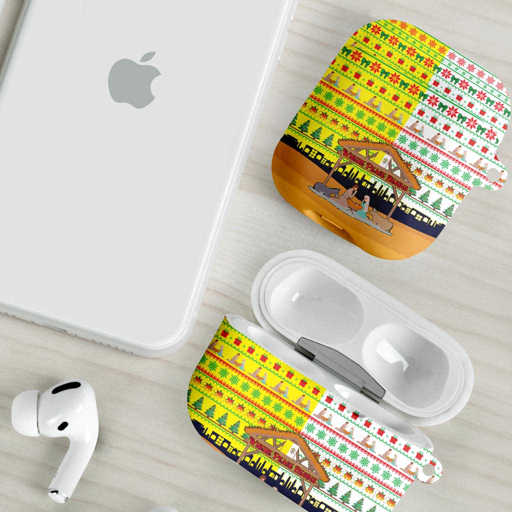 Vatican Christmas AirPods Case with Bethlehem Silhouette Yellow Red Green Pattern and Baby Jesus Manger - Wonder Print Shop