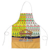Vatican Christmas Apron with Bethlehem Silhouette Yellow Red Green Pattern and Baby Jesus Manger - Wonder Print Shop