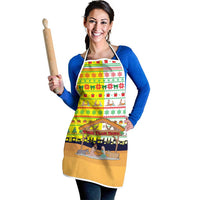 Vatican Christmas Apron with Bethlehem Silhouette Yellow Red Green Pattern and Baby Jesus Manger - Wonder Print Shop