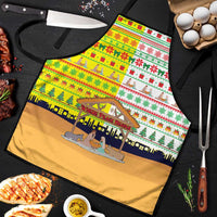 Vatican Christmas Apron with Bethlehem Silhouette Yellow Red Green Pattern and Baby Jesus Manger - Wonder Print Shop