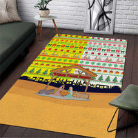Vatican Christmas Area Rug with Bethlehem Silhouette Yellow Red Green Pattern and Baby Jesus Manger - Wonder Print Shop