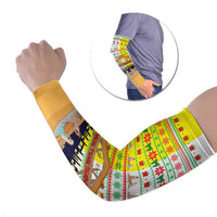 Vatican Christmas Arm Sleeves with Bethlehem Silhouette Yellow Red Green Pattern and Baby Jesus Manger - Wonder Print Shop