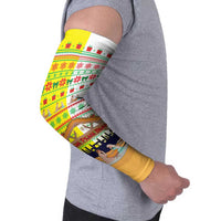 Vatican Christmas Arm Sleeves with Bethlehem Silhouette Yellow Red Green Pattern and Baby Jesus Manger - Wonder Print Shop