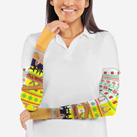 Vatican Christmas Arm Sleeves with Bethlehem Silhouette Yellow Red Green Pattern and Baby Jesus Manger - Wonder Print Shop
