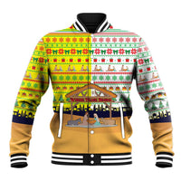 Vatican Christmas Baseball Jacket with Bethlehem Silhouette Yellow Red Green Pattern and Baby Jesus Manger - Wonder Print Shop