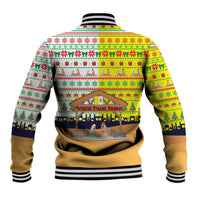 Vatican Christmas Baseball Jacket with Bethlehem Silhouette Yellow Red Green Pattern and Baby Jesus Manger - Wonder Print Shop