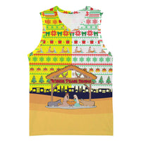 Vatican Christmas Basketball Jersey with Bethlehem Silhouette Yellow Red Green Pattern and Baby Jesus Manger - Wonder Print Shop
