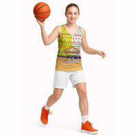 Vatican Christmas Basketball Jersey with Bethlehem Silhouette Yellow Red Green Pattern and Baby Jesus Manger - Wonder Print Shop