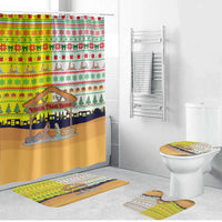 Vatican Christmas Bathroom Set with Bethlehem Silhouette Yellow Red Green Pattern and Baby Jesus Manger - Wonder Print Shop
