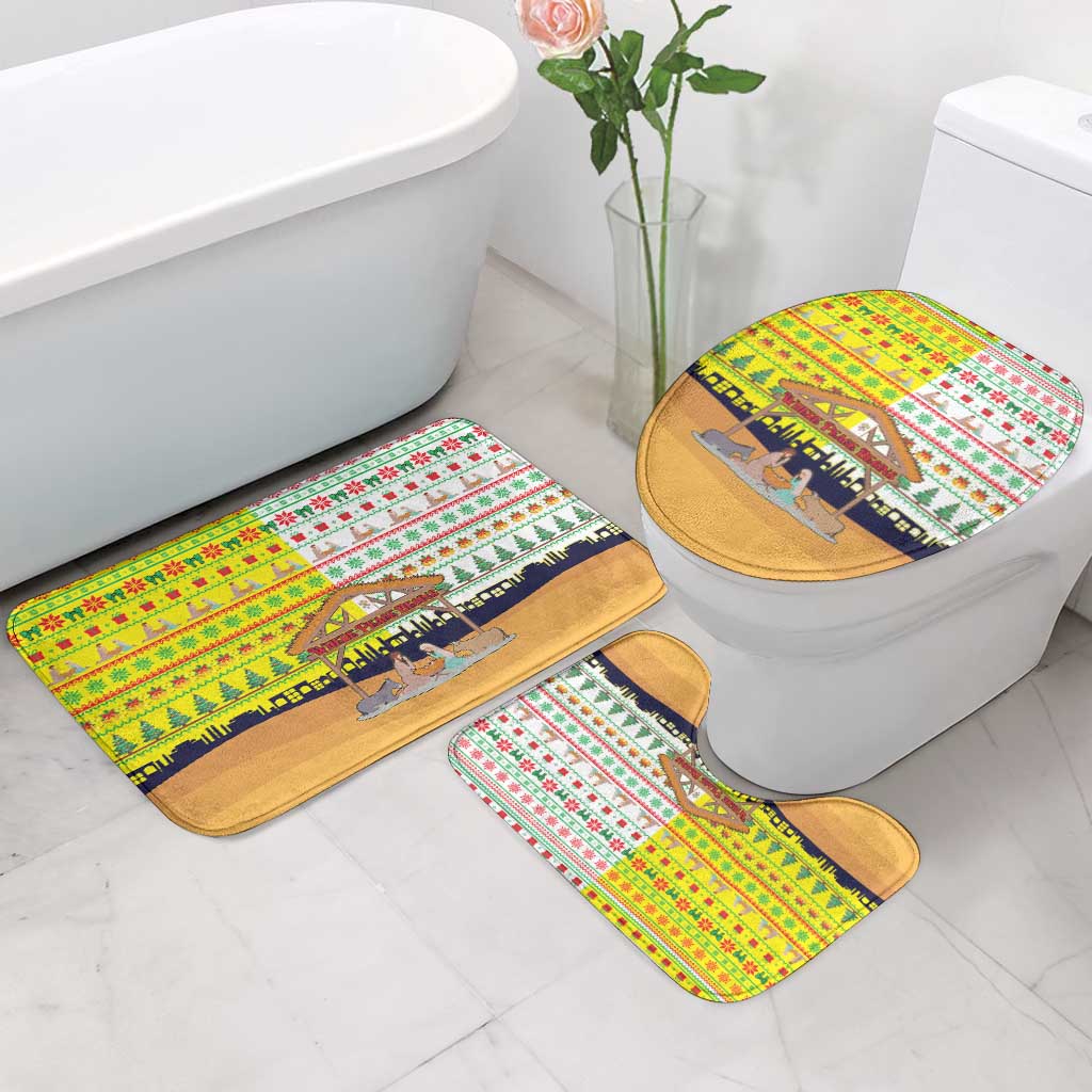 Vatican Christmas Bathroom Set with Bethlehem Silhouette Yellow Red Green Pattern and Baby Jesus Manger - Wonder Print Shop