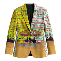 Vatican Christmas Blazer with Bethlehem Silhouette Yellow Red Green Pattern and Baby Jesus Manger - Wonder Print Shop