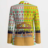 Vatican Christmas Blazer with Bethlehem Silhouette Yellow Red Green Pattern and Baby Jesus Manger - Wonder Print Shop