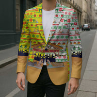 Vatican Christmas Blazer with Bethlehem Silhouette Yellow Red Green Pattern and Baby Jesus Manger - Wonder Print Shop