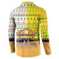 Vatican Christmas Button Sweatshirt with Bethlehem Silhouette Yellow Red Green Pattern and Baby Jesus Manger - Wonder Print Shop
