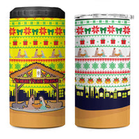 Vatican Christmas 4 in 1 Can Cooler Tumbler with Bethlehem Silhouette Yellow Red Green Pattern and Baby Jesus Manger - Wonder Print Shop