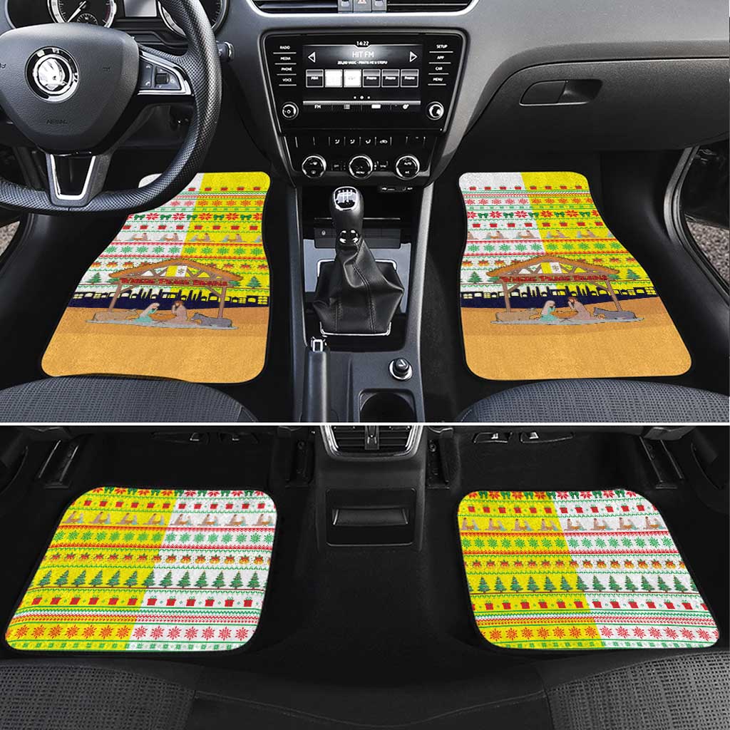Vatican Christmas Car Mats with Bethlehem Silhouette Yellow Red Green Pattern and Baby Jesus Manger - Wonder Print Shop