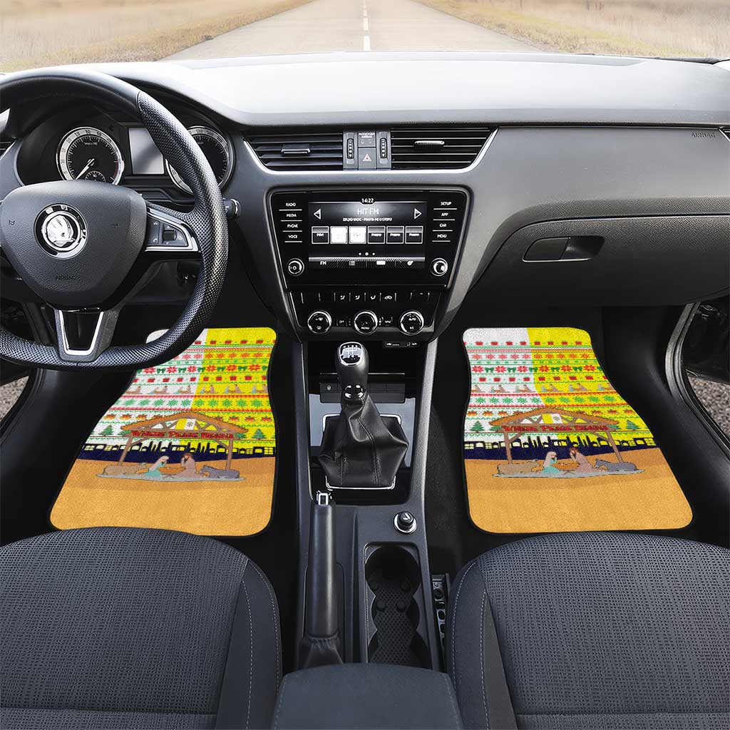 Vatican Christmas Car Mats with Bethlehem Silhouette Yellow Red Green Pattern and Baby Jesus Manger - Wonder Print Shop