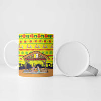 Vatican Christmas Ceramic Mug with Bethlehem Silhouette Yellow Red Green Pattern and Baby Jesus Manger - Wonder Print Shop