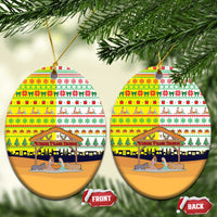 Vatican Christmas Ceramic Ornament with Bethlehem Silhouette Yellow Red Green Pattern and Baby Jesus Manger - Wonder Print Shop