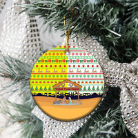 Vatican Christmas Ceramic Ornament with Bethlehem Silhouette Yellow Red Green Pattern and Baby Jesus Manger - Wonder Print Shop