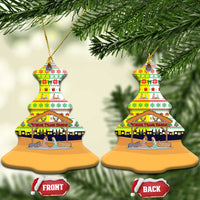 Vatican Christmas Ceramic Ornament with Bethlehem Silhouette Yellow Red Green Pattern and Baby Jesus Manger - Wonder Print Shop