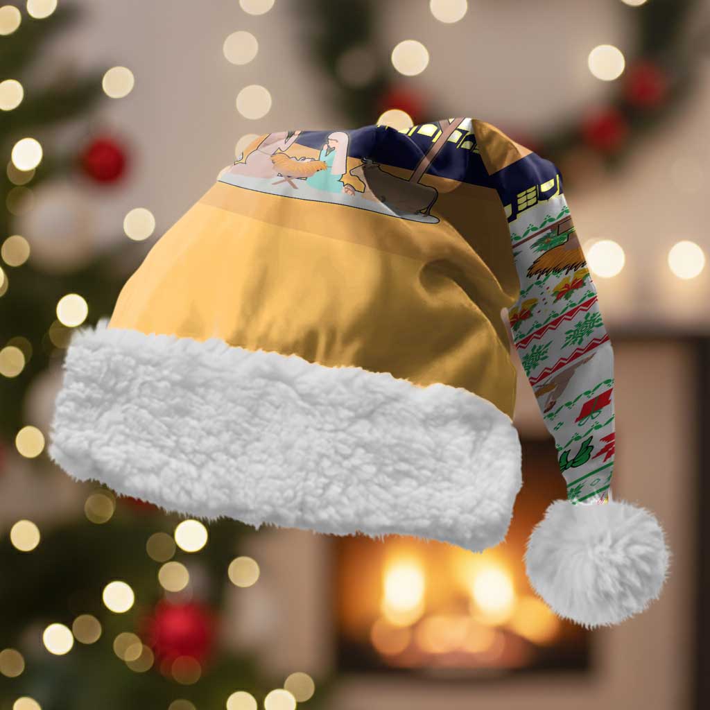 Vatican Christmas Santa Hat with Bethlehem Silhouette Yellow Red Green Pattern and Baby Jesus Manger - Wonder Print Shop