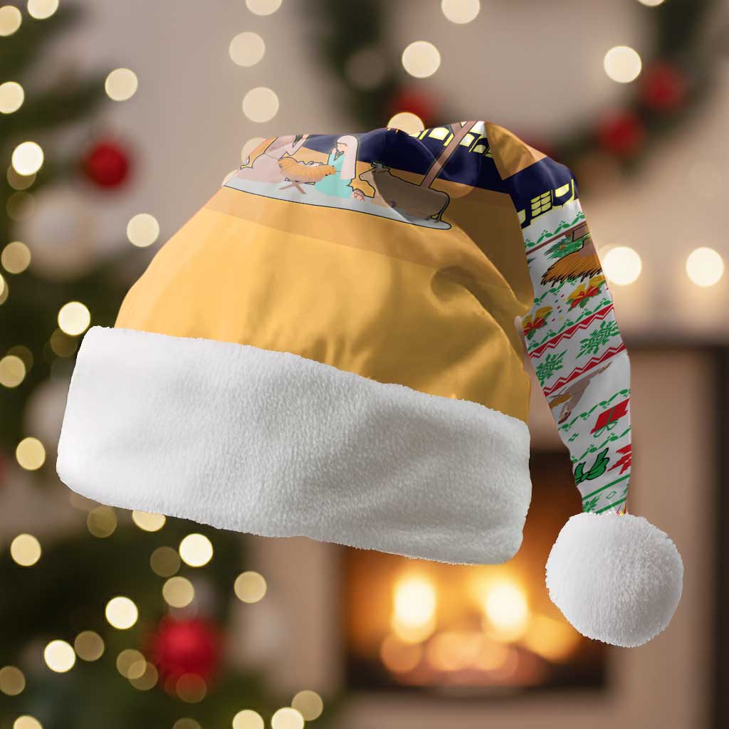Vatican Christmas Santa Hat with Bethlehem Silhouette Yellow Red Green Pattern and Baby Jesus Manger - Wonder Print Shop