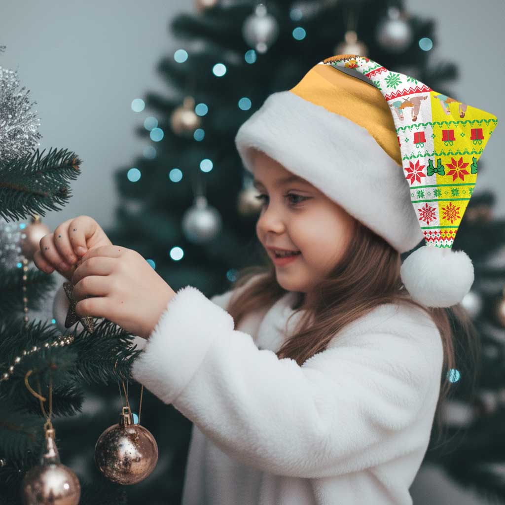 Vatican Christmas Santa Hat with Bethlehem Silhouette Yellow Red Green Pattern and Baby Jesus Manger - Wonder Print Shop