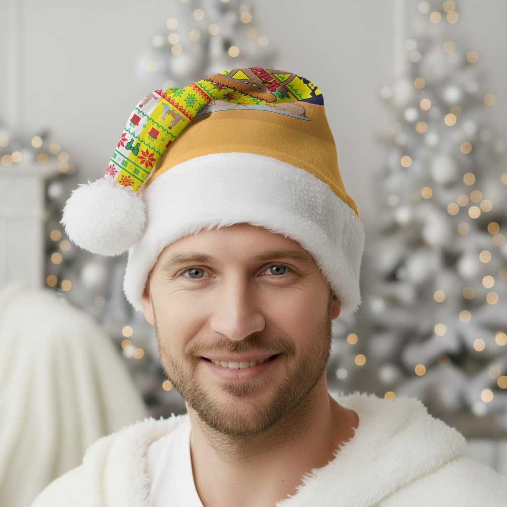 Vatican Christmas Santa Hat with Bethlehem Silhouette Yellow Red Green Pattern and Baby Jesus Manger - Wonder Print Shop