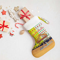 Vatican Christmas Stocking with Bethlehem Silhouette Yellow Red Green Pattern and Baby Jesus Manger - Wonder Print Shop