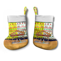 Vatican Christmas Stocking with Bethlehem Silhouette Yellow Red Green Pattern and Baby Jesus Manger - Wonder Print Shop