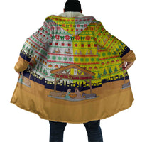 Vatican Christmas Cloak with Bethlehem Silhouette Yellow Red Green Pattern and Baby Jesus Manger - Wonder Print Shop