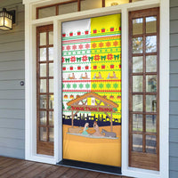 Vatican Christmas Door Cover with Bethlehem Silhouette Yellow Red Green Pattern and Baby Jesus Manger - Wonder Print Shop