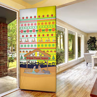 Vatican Christmas Door Cover with Bethlehem Silhouette Yellow Red Green Pattern and Baby Jesus Manger - Wonder Print Shop