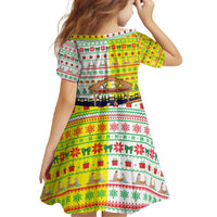 Vatican Christmas Family Matching Off Shoulder Maxi Dress and Hawaiian Shirt with Bethlehem Silhouette Yellow Red Green Pattern and Baby Jesus Manger - Wonder Print Shop