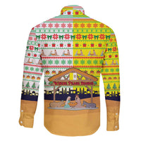 Vatican Christmas Family Matching Off Shoulder Maxi Dress and Hawaiian Shirt with Bethlehem Silhouette Yellow Red Green Pattern and Baby Jesus Manger - Wonder Print Shop