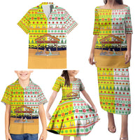 Vatican Christmas Family Matching Puletasi and Hawaiian Shirt with Bethlehem Silhouette Yellow Red Green Pattern and Baby Jesus Manger - Wonder Print Shop