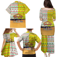 Vatican Christmas Family Matching Puletasi and Hawaiian Shirt with Bethlehem Silhouette Yellow Red Green Pattern and Baby Jesus Manger - Wonder Print Shop